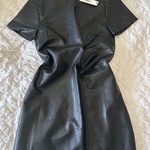 Elegant Black Faux Leather Dress